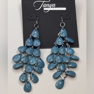 Teardrop Blue Chandelier Earrings with Cascading Design 3.5 inch